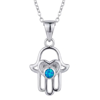 Latelita Women's Blue / Silver Love My Hamsa Hand Blue Opal Pendant Necklace Silver In Blue/silver