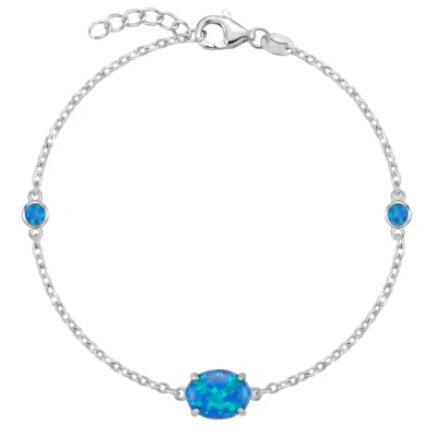 Latelita Women's Blue / Silver Oval Blue Opal Bracelet Silver In Blue/silver