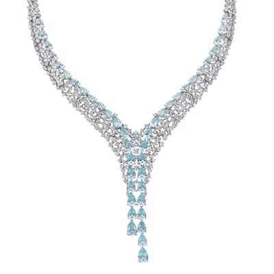 Latelita Women's Blue / Silver / White Baroness Statement Necklace Blue Topaz Silver In Multi
