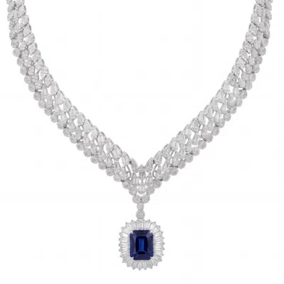 Latelita Women's Blue / Silver / White Countess Statement Sapphire Necklace Silver In Blue/silver/white