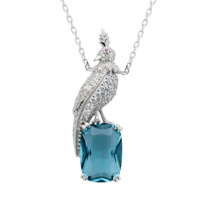 Latelita Women's Blue / Silver / White Crested Love Bird Pendant Necklace London Blue Topaz Silver