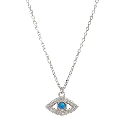 Latelita Women's Blue / Silver / White Elliptical Evil Eye Necklace Blue Opal Silver In Metallic