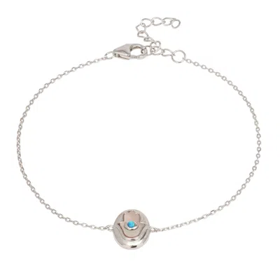 Latelita Women's Blue / Silver / White Hamsa Hand Mother Of Pearl With Opal Bracelet Silver