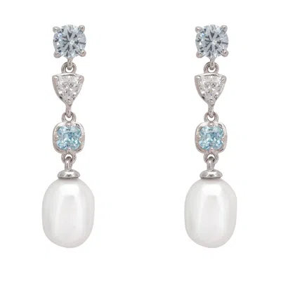 Latelita Women's Blue / Silver / White Pearl Whisper Drop Earrings Aquamarine Silver In Multi