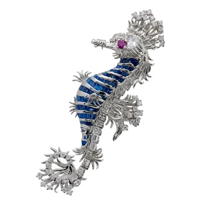 Latelita Women's Blue / Silver / White Seahorse Brooch Silver Sapphire Blue Cz