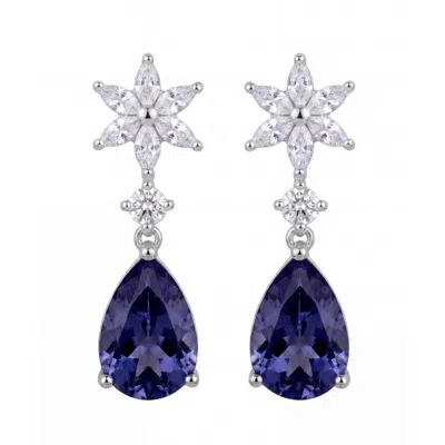Latelita Women's Blue / Silver / White Sunflower Tanzanite Drop Earrings Silver In Blue/silver/white