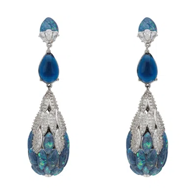 Latelita Women's Blue / White / Green Carmen Green Opal Drop Earrings Silver In Multi