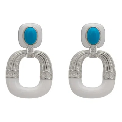 Latelita Women's Blue / White / Silver Deco Darling Drop Earrings Turquoise And White Enamel Silver In Multi