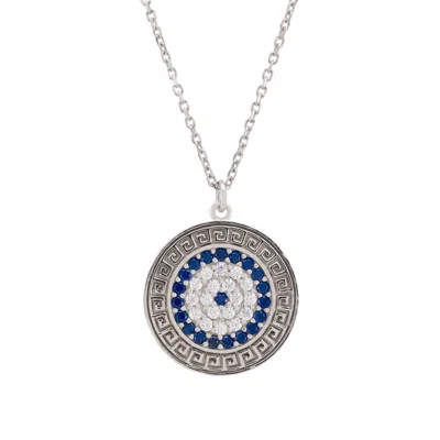 Latelita Women's Blue / White / Silver Greek Evil Eye Disc Pendant Necklace Silver