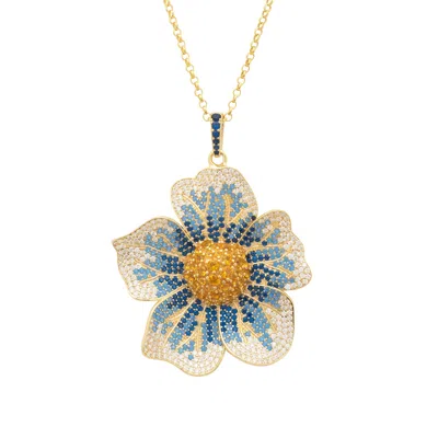 Latelita Women's Blue / White / Yellow Pansy Blue Necklace Gold In Multi
