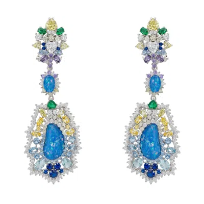 Latelita Women's Blue / Yellow / Green Frida Blue Opal Rainbow Drop Earrings Silver In Multi