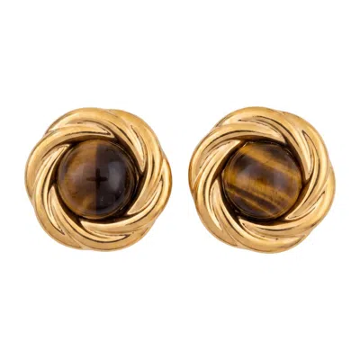 Latelita Women's Brown / Gold / Orange Dynasty Tigers Eye Knot Stud Earrings Gold In Brown/gold/orange