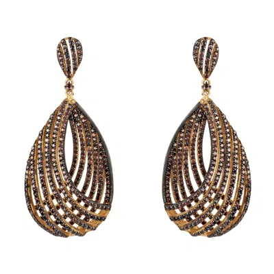 Latelita Women's Brown / Gold Vortex Teardrop Earrings Chocolate Cz In Multi