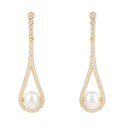Latelita Women's Cradled Pearl Drop Earrings Gold