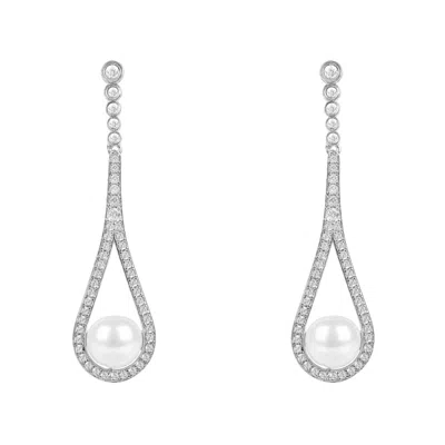 Latelita Women's Cradled Pearl Drop Earrings Silver