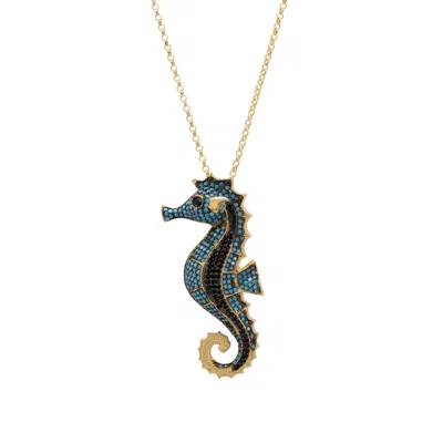 Latelita Women's Gold / Black / Blue Seahorse Pendant Necklace Gold Turquoise In Multi