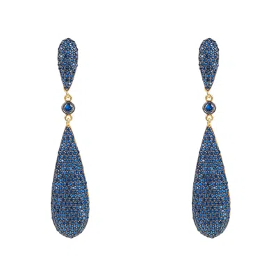 Latelita Women's Gold / Blue Coco's Long Drop Earrings Sapphire Blue Cz In Multi