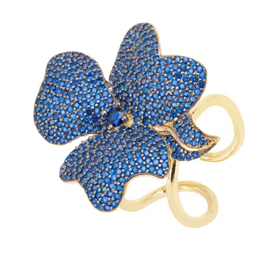 Latelita Women's Gold / Blue Flower Cocktail Ring Gold Sapphire Blue In Multi