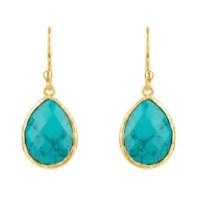 Latelita Women's Gold / Blue / Green Petite Drop Earrings Arizona Turquoise Gold In Multi