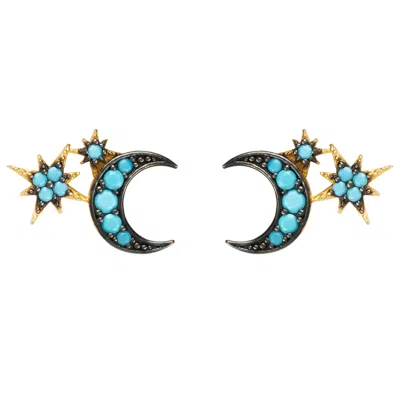 Latelita Women's Gold / Blue Moon & Starburst Small Stud Earrings Turquoise In Multi