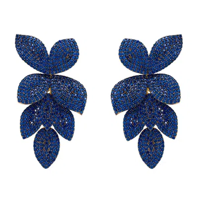 Latelita Women's Gold / Blue Petal Cascading Flower Earrings Gold Sapphire Cz In Multi