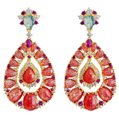 Latelita Women's Gold / Blue / Pink Paloma Pink Opal Drop Earrings Gold