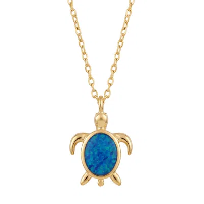Latelita Women's Gold / Blue Sea Turtle Blue Opal Pendant Necklace Gold In Gold/blue