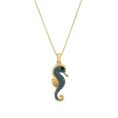 Latelita Women's Gold / Blue Seahorse Turquoise Pendant Necklace Gold