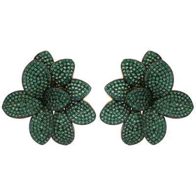 Latelita Women's Gold / Green Amaryllis Flower Large Stud Earrings Gold Emerald