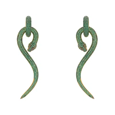 Latelita Women's Gold / Green Anaconda Snake Drop Earrings Gold Emerald In Multi