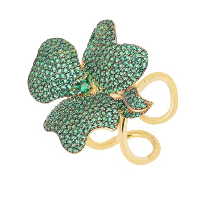 Latelita Women's Gold / Green Flower Cocktail Ring Gold Emerald Green In Multi