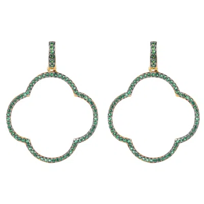 Latelita Women's Gold / Green Open Clover Large Drop Earrings Green Gold In Gray