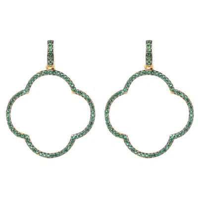 Latelita Women's Gold / Green Open Clover Large Drop Earrings Green Gold In Multi