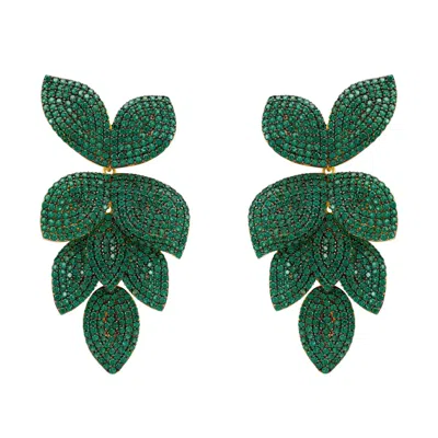 Latelita Women's Gold / Green Petal Cascading Flower Earrings Gold Emerald Green In Multi