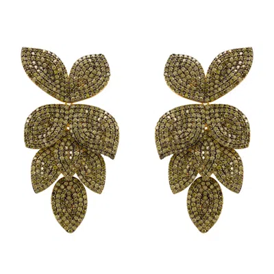 Latelita Women's Gold / Green Petal Cascading Flower Earrings Gold Peridot Cz In Multi