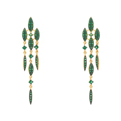 Latelita Women's Gold / Green Valencia Statement Drop Earring Emerald Green Cz Gold In Multi