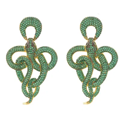 Latelita Women's Gold / Green Viper Snake Drop Earrings Gold Emerald In Multi