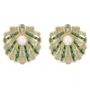 Latelita Women's Gold / Green / White Art Deco Scallop Shell Earrings Emerald Green With Pearl Gold In Multi