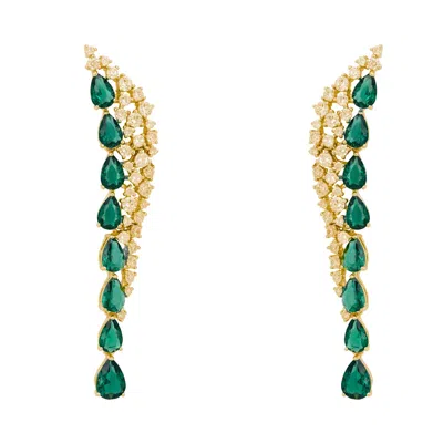 Latelita Women's Gold / Green / White Baroness Gemstone Drop Earrings Emerald Gold