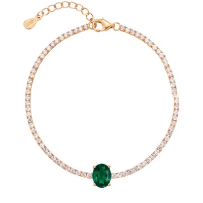 Latelita Women's Gold / Green / White Garbo Oval Gemstone Tennis Bracelet Emerald Gold In Gold/green/white