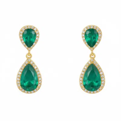 Latelita Women's Gold / Green / White Odette Teardrop Colombian Emerald Earrings Gold