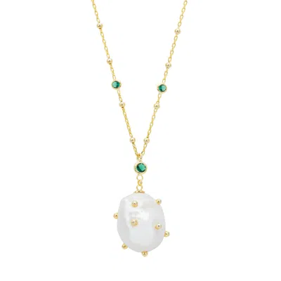 Latelita Women's Gold / Green / White Polka Dot Baroque Pearl Pendant Necklace Gold Emerald In Multi
