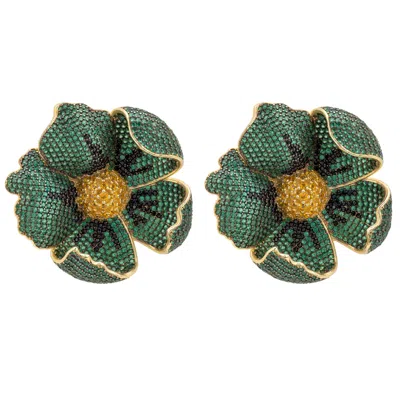 Latelita Women's Gold / Green / White Poppy Emerald Green Earrings Gold In Multi