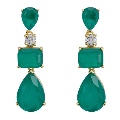 Latelita Women's Gold / Green / White Valentina Drop Earrings Gold Colombian Emerald