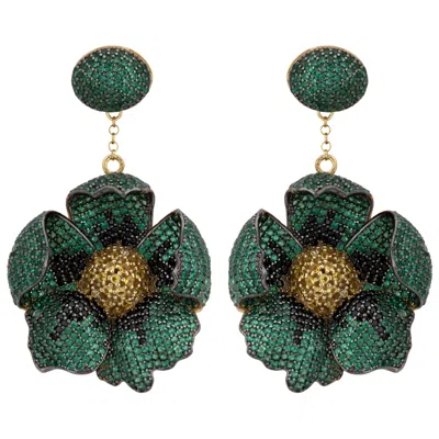 Latelita Women's Gold / Green / Yellow Poppy Flower Drop Earrings Emerald Gold