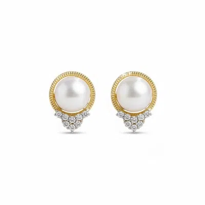 Latelita Women's Gold / Neutrals / White Solid 14k Gold Diamond & Pearl Empress Earrings In Multi
