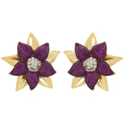 Latelita Women's Gold / Pink / Purple Marguerite Daisy Flower Large Stud Earrings Ruby Gold In Multi