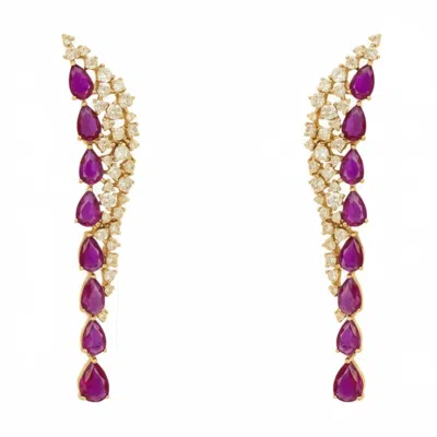 Latelita Women's Gold / Red / White Baroness Gemstone Drop Earrings Ruby Gold In Purple