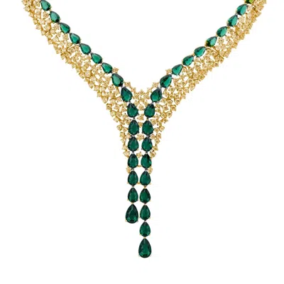 Latelita Women's Gold / Red / White Baroness Statement Necklace Emerald Gold