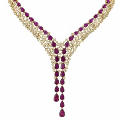 Latelita Women's Gold / Red / White Baroness Statement Necklace Ruby Gold In Metallic